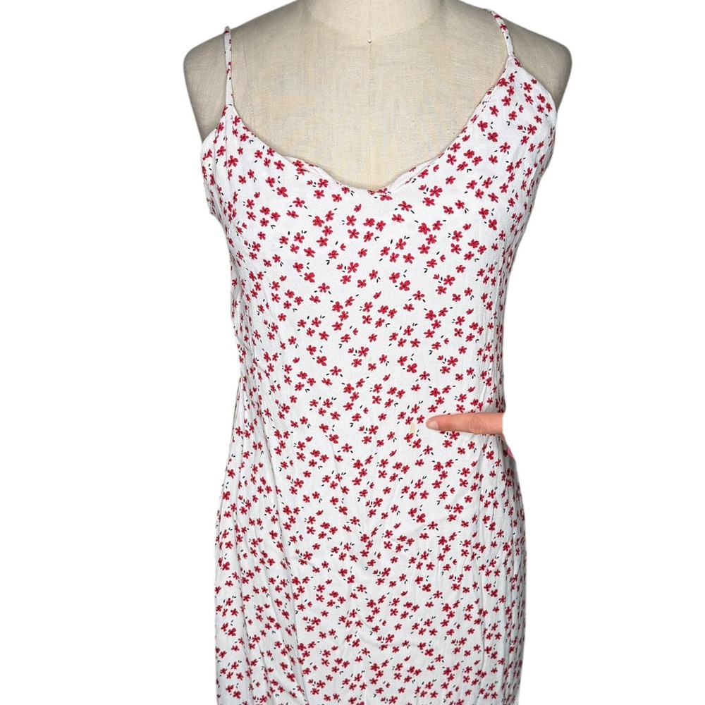 REFORMATION Boston Midi Dress White Red Floral Slip Women's Size 10 FLAWED - Picture 4 of 9